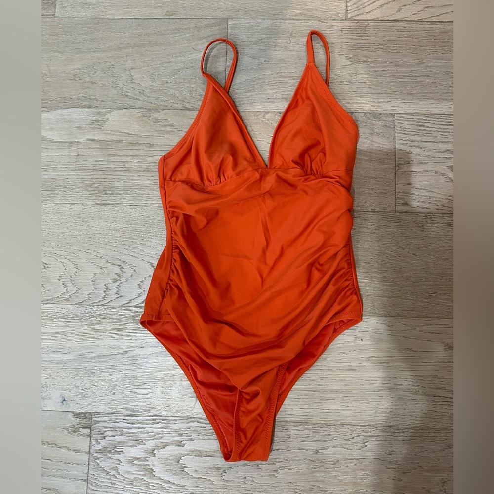 CUPSHE Bright Day Shirring One-Piece Swimsuit for Women - Orange - Size L